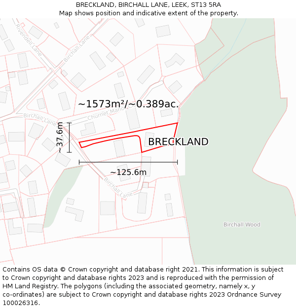 BRECKLAND, BIRCHALL LANE, LEEK, ST13 5RA: Plot and title map