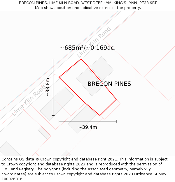 BRECON PINES, LIME KILN ROAD, WEST DEREHAM, KING'S LYNN, PE33 9RT: Plot and title map