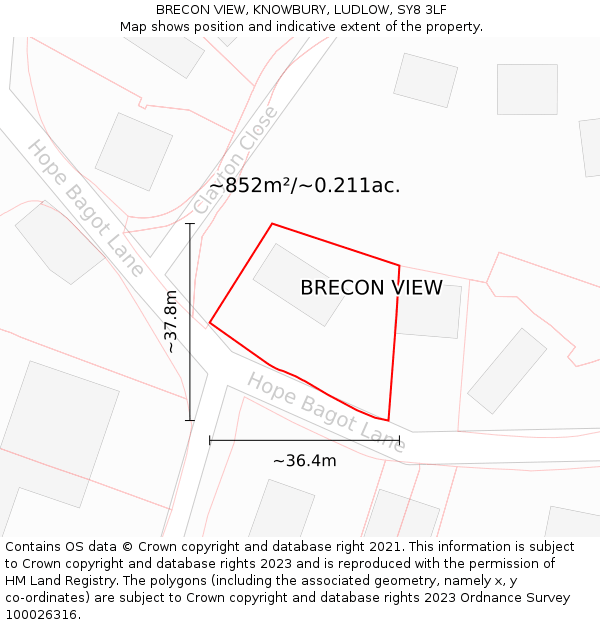 BRECON VIEW, KNOWBURY, LUDLOW, SY8 3LF: Plot and title map