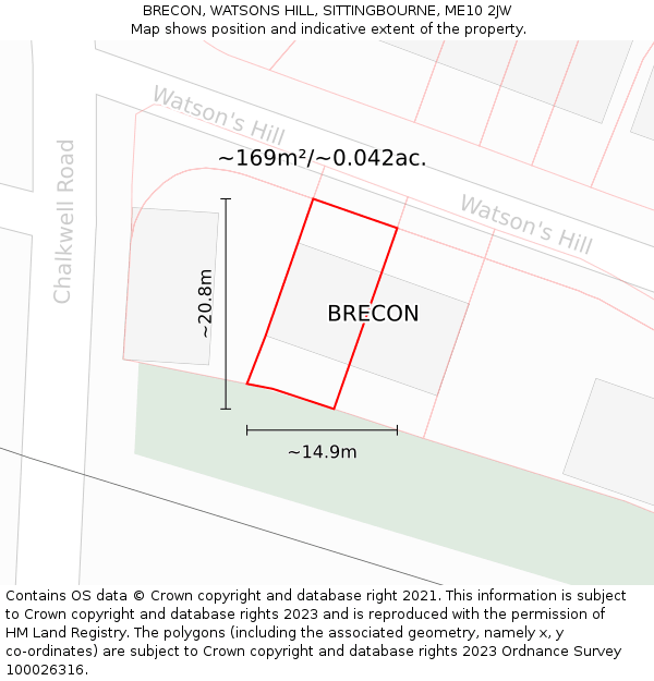 BRECON, WATSONS HILL, SITTINGBOURNE, ME10 2JW: Plot and title map