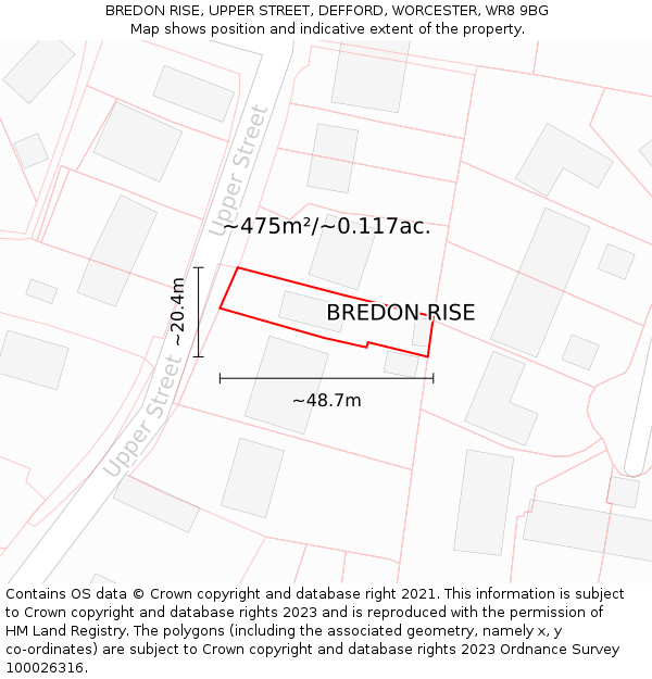 BREDON RISE, UPPER STREET, DEFFORD, WORCESTER, WR8 9BG: Plot and title map