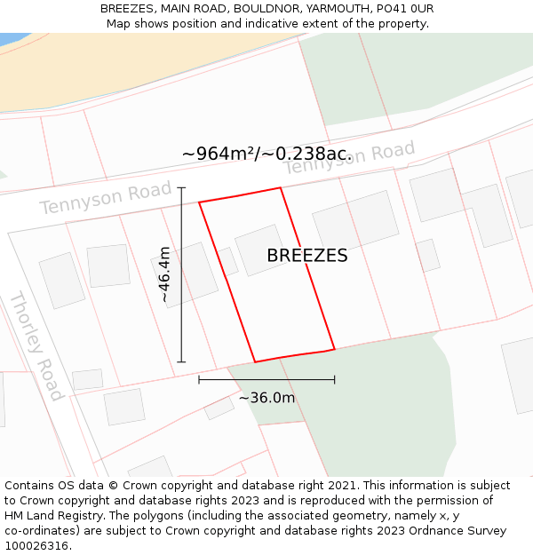 BREEZES, MAIN ROAD, BOULDNOR, YARMOUTH, PO41 0UR: Plot and title map