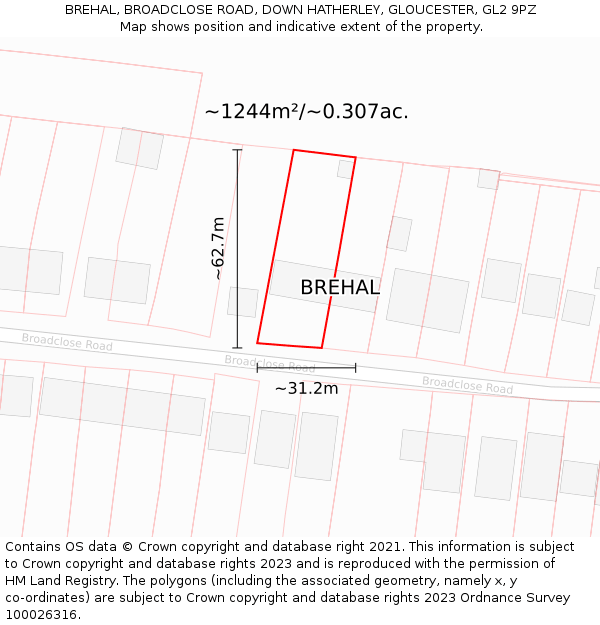 BREHAL, BROADCLOSE ROAD, DOWN HATHERLEY, GLOUCESTER, GL2 9PZ: Plot and title map