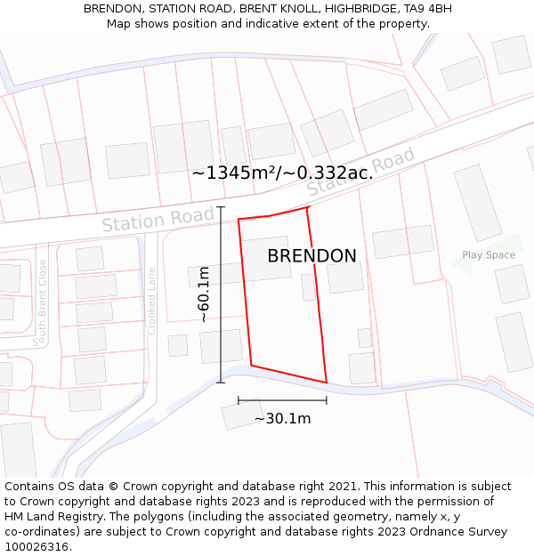 BRENDON, STATION ROAD, BRENT KNOLL, HIGHBRIDGE, TA9 4BH: Plot and title map