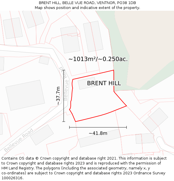 BRENT HILL, BELLE VUE ROAD, VENTNOR, PO38 1DB: Plot and title map