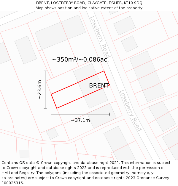 BRENT, LOSEBERRY ROAD, CLAYGATE, ESHER, KT10 9DQ: Plot and title map