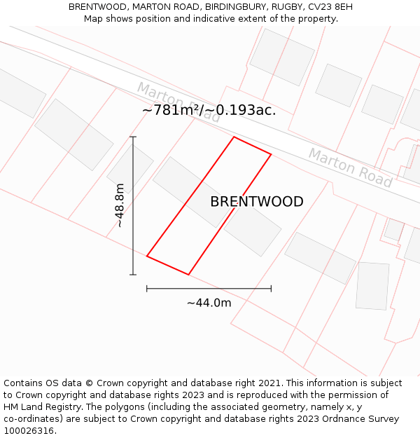 BRENTWOOD, MARTON ROAD, BIRDINGBURY, RUGBY, CV23 8EH: Plot and title map