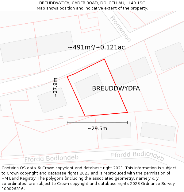 BREUDDWYDFA, CADER ROAD, DOLGELLAU, LL40 1SG: Plot and title map