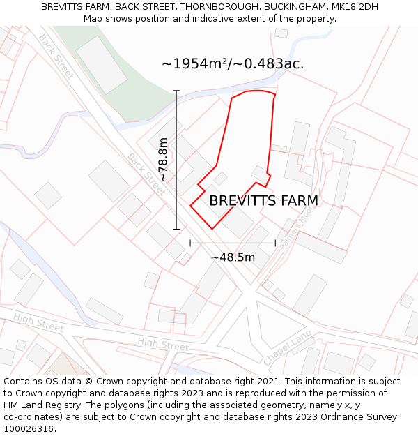 BREVITTS FARM, BACK STREET, THORNBOROUGH, BUCKINGHAM, MK18 2DH: Plot and title map