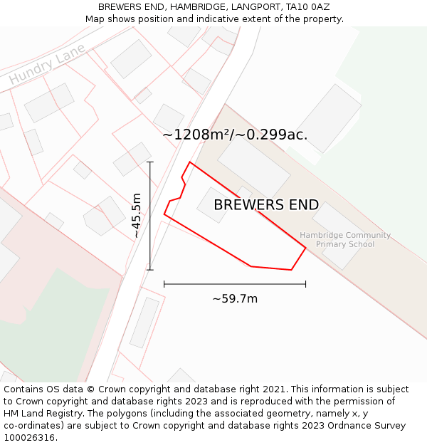 BREWERS END, HAMBRIDGE, LANGPORT, TA10 0AZ: Plot and title map