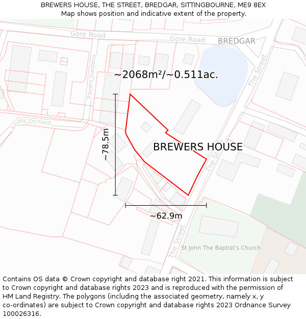 BREWERS HOUSE, THE STREET, BREDGAR, SITTINGBOURNE, ME9 8EX: Plot and title map
