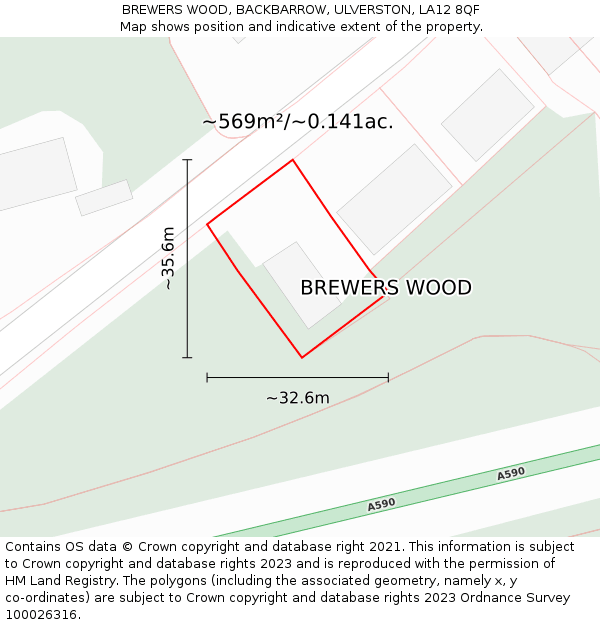 BREWERS WOOD, BACKBARROW, ULVERSTON, LA12 8QF: Plot and title map