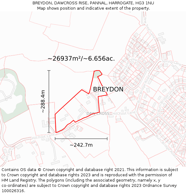 BREYDON, DAWCROSS RISE, PANNAL, HARROGATE, HG3 1NU: Plot and title map