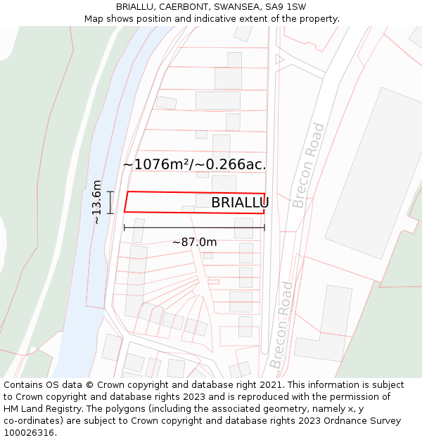 BRIALLU, CAERBONT, SWANSEA, SA9 1SW: Plot and title map
