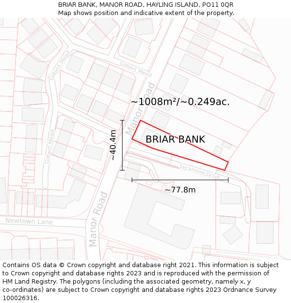 BRIAR BANK, MANOR ROAD, HAYLING ISLAND, PO11 0QR: Plot and title map