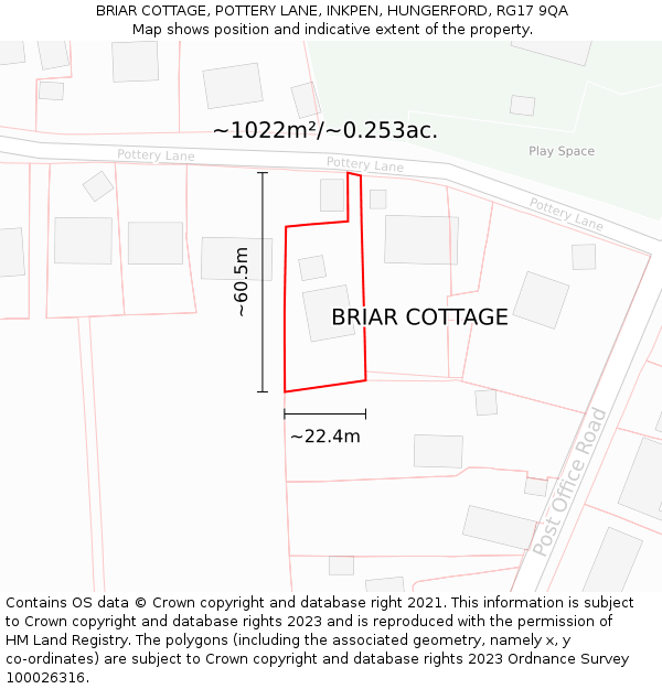 BRIAR COTTAGE, POTTERY LANE, INKPEN, HUNGERFORD, RG17 9QA: Plot and title map