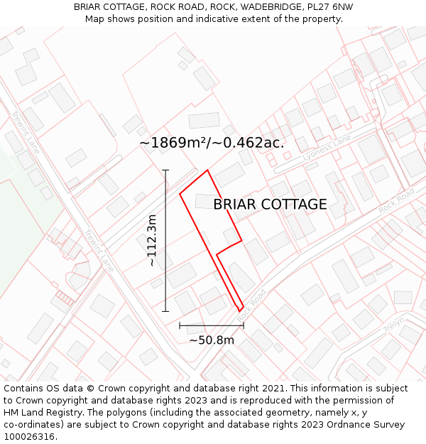 BRIAR COTTAGE, ROCK ROAD, ROCK, WADEBRIDGE, PL27 6NW: Plot and title map