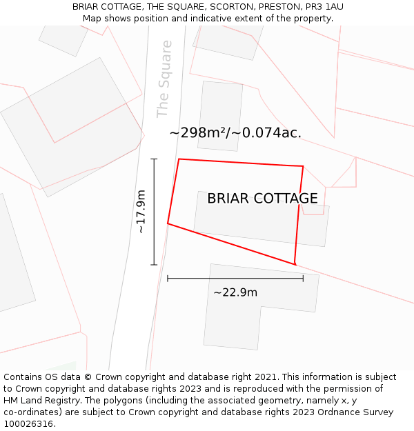 BRIAR COTTAGE, THE SQUARE, SCORTON, PRESTON, PR3 1AU: Plot and title map