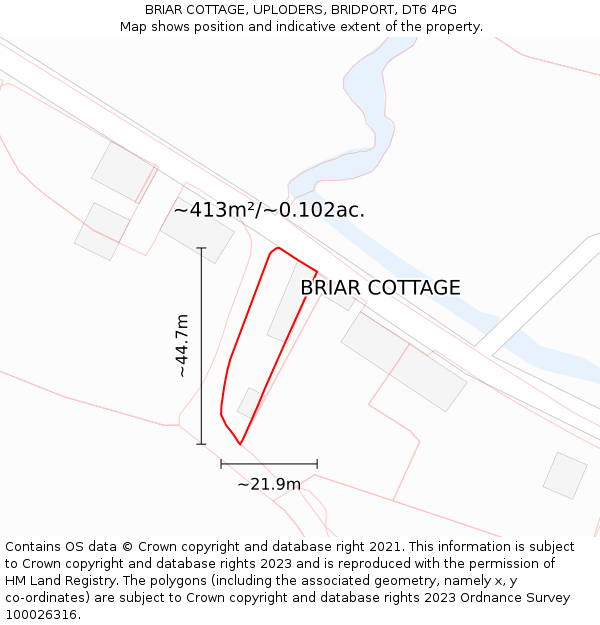BRIAR COTTAGE, UPLODERS, BRIDPORT, DT6 4PG: Plot and title map