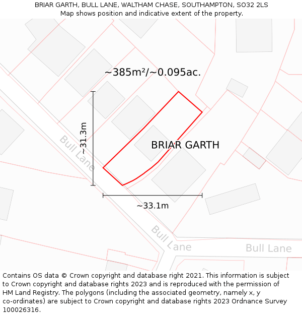 BRIAR GARTH, BULL LANE, WALTHAM CHASE, SOUTHAMPTON, SO32 2LS: Plot and title map