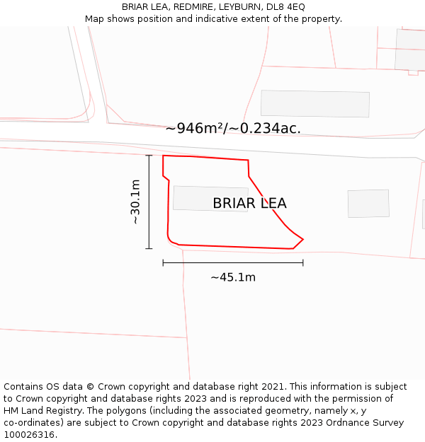 BRIAR LEA, REDMIRE, LEYBURN, DL8 4EQ: Plot and title map