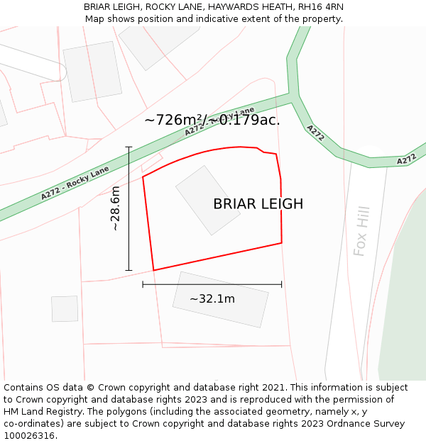 BRIAR LEIGH, ROCKY LANE, HAYWARDS HEATH, RH16 4RN: Plot and title map