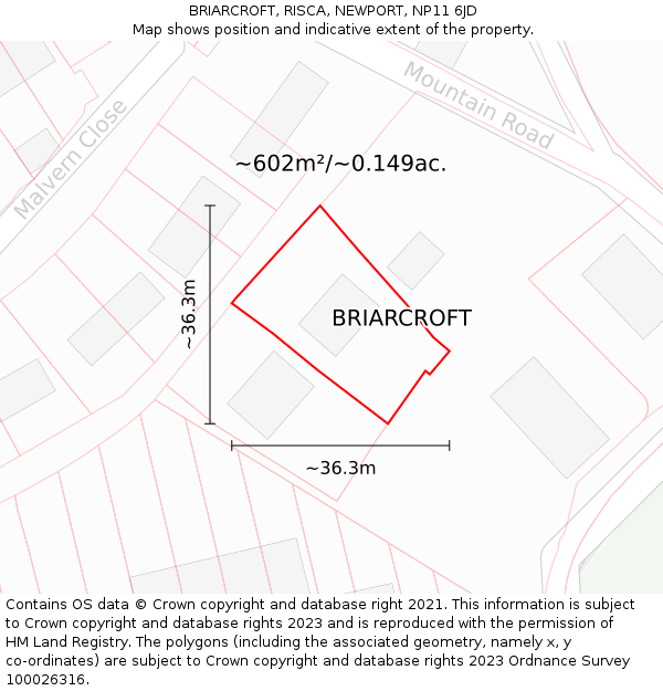 BRIARCROFT, RISCA, NEWPORT, NP11 6JD: Plot and title map