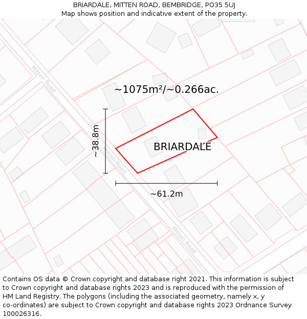BRIARDALE, MITTEN ROAD, BEMBRIDGE, PO35 5UJ: Plot and title map