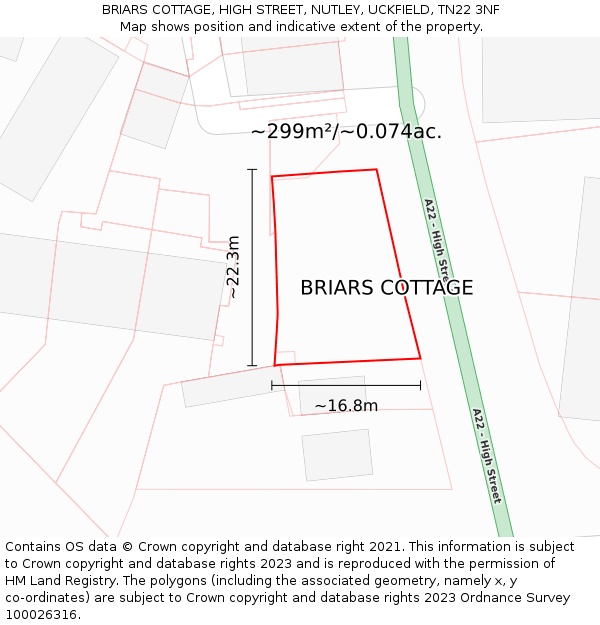BRIARS COTTAGE, HIGH STREET, NUTLEY, UCKFIELD, TN22 3NF: Plot and title map