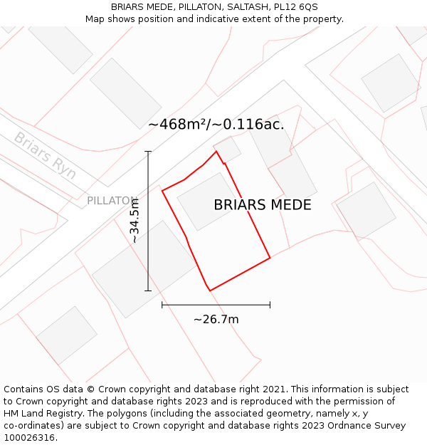 BRIARS MEDE, PILLATON, SALTASH, PL12 6QS: Plot and title map