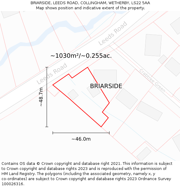 BRIARSIDE, LEEDS ROAD, COLLINGHAM, WETHERBY, LS22 5AA: Plot and title map