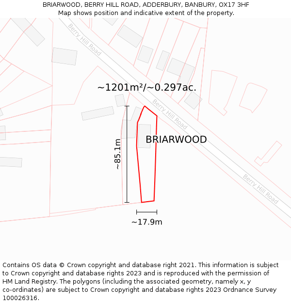 BRIARWOOD, BERRY HILL ROAD, ADDERBURY, BANBURY, OX17 3HF: Plot and title map