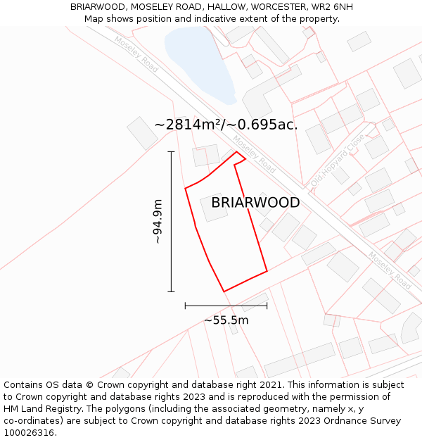BRIARWOOD, MOSELEY ROAD, HALLOW, WORCESTER, WR2 6NH: Plot and title map