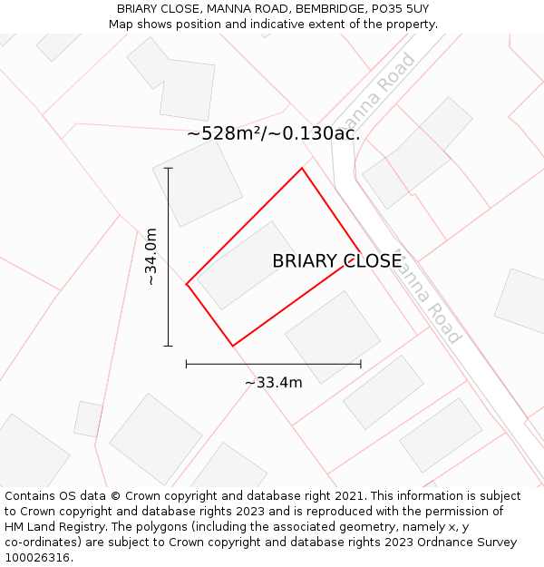 BRIARY CLOSE, MANNA ROAD, BEMBRIDGE, PO35 5UY: Plot and title map