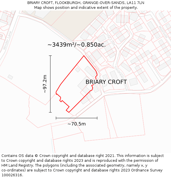 BRIARY CROFT, FLOOKBURGH, GRANGE-OVER-SANDS, LA11 7LN: Plot and title map