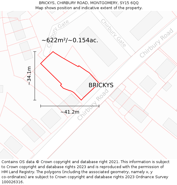 BRICKYS, CHIRBURY ROAD, MONTGOMERY, SY15 6QQ: Plot and title map