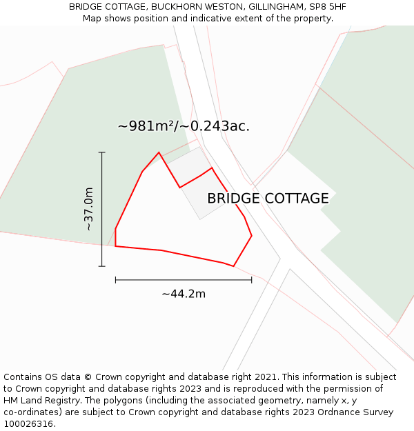 BRIDGE COTTAGE, BUCKHORN WESTON, GILLINGHAM, SP8 5HF: Plot and title map