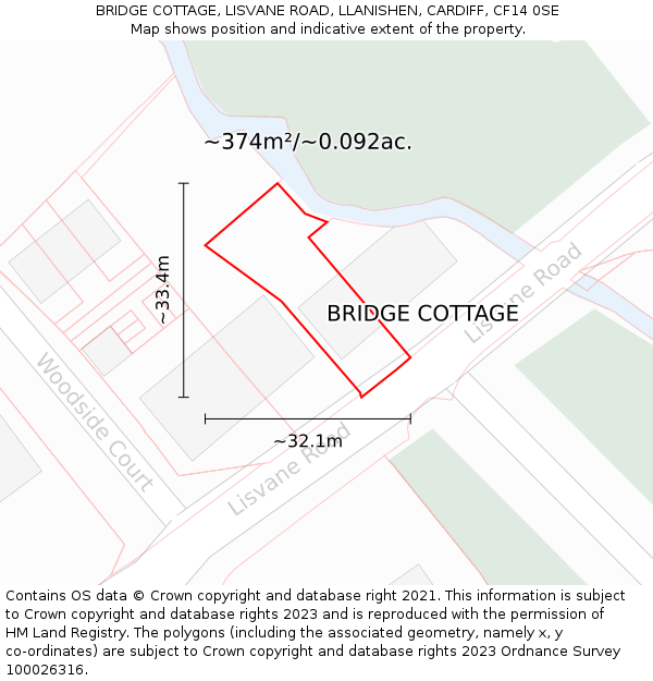 BRIDGE COTTAGE, LISVANE ROAD, LLANISHEN, CARDIFF, CF14 0SE: Plot and title map