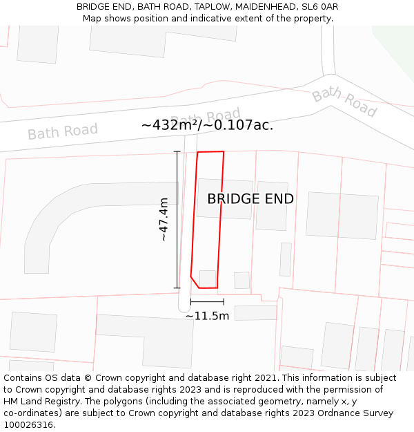 BRIDGE END, BATH ROAD, TAPLOW, MAIDENHEAD, SL6 0AR: Plot and title map