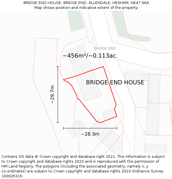 BRIDGE END HOUSE, BRIDGE END, ALLENDALE, HEXHAM, NE47 9AA: Plot and title map