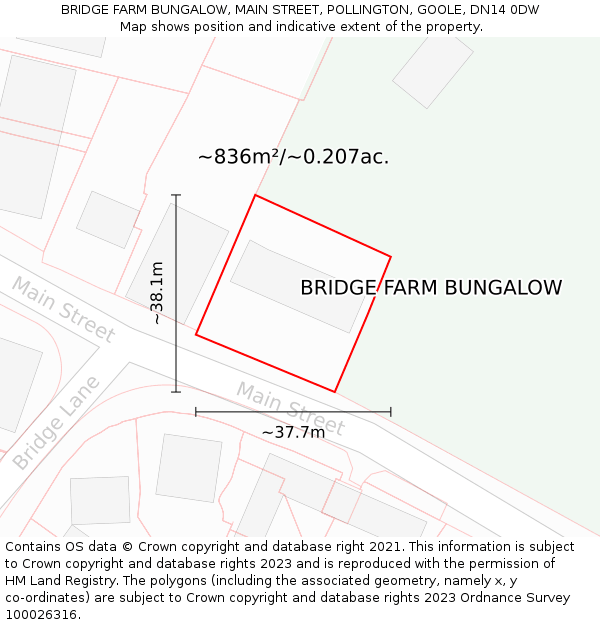 BRIDGE FARM BUNGALOW, MAIN STREET, POLLINGTON, GOOLE, DN14 0DW: Plot and title map