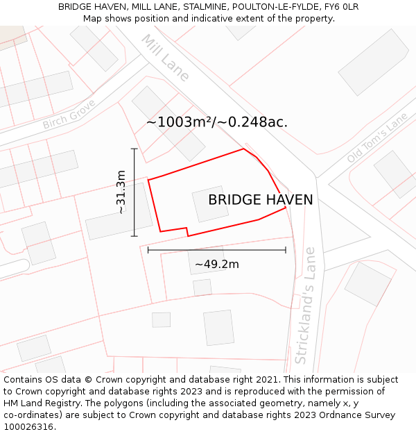 BRIDGE HAVEN, MILL LANE, STALMINE, POULTON-LE-FYLDE, FY6 0LR: Plot and title map