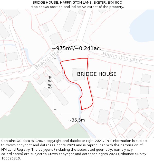 BRIDGE HOUSE, HARRINGTON LANE, EXETER, EX4 8QQ: Plot and title map