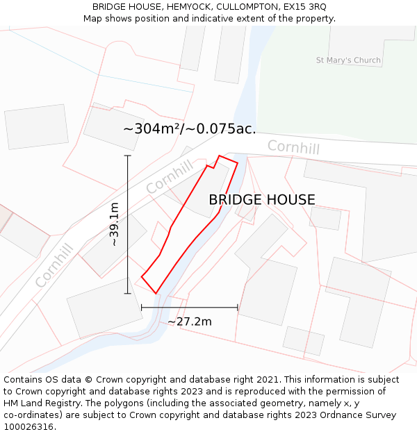 BRIDGE HOUSE, HEMYOCK, CULLOMPTON, EX15 3RQ: Plot and title map