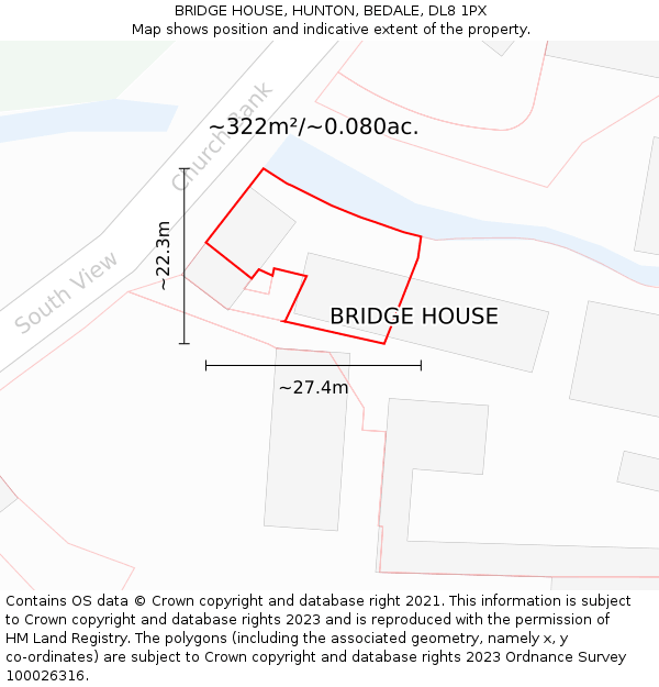 BRIDGE HOUSE, HUNTON, BEDALE, DL8 1PX: Plot and title map