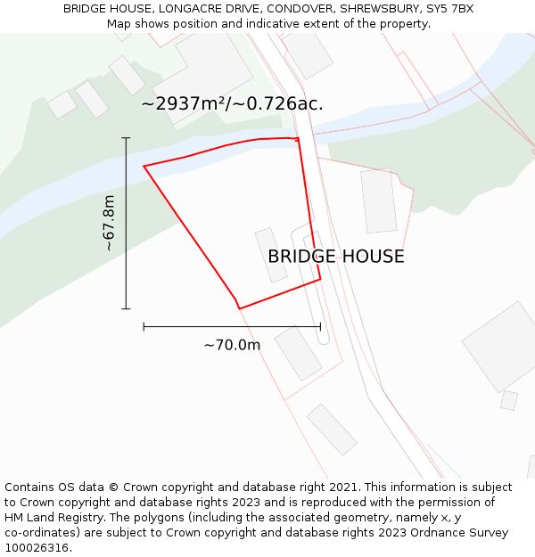 BRIDGE HOUSE, LONGACRE DRIVE, CONDOVER, SHREWSBURY, SY5 7BX: Plot and title map