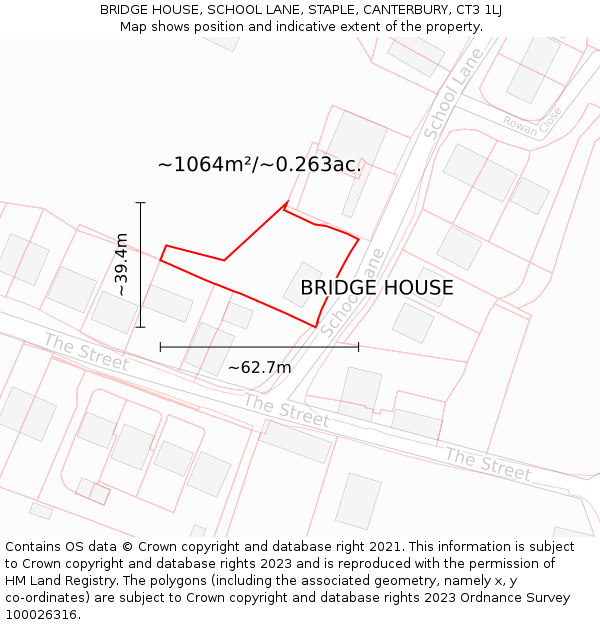 BRIDGE HOUSE, SCHOOL LANE, STAPLE, CANTERBURY, CT3 1LJ: Plot and title map