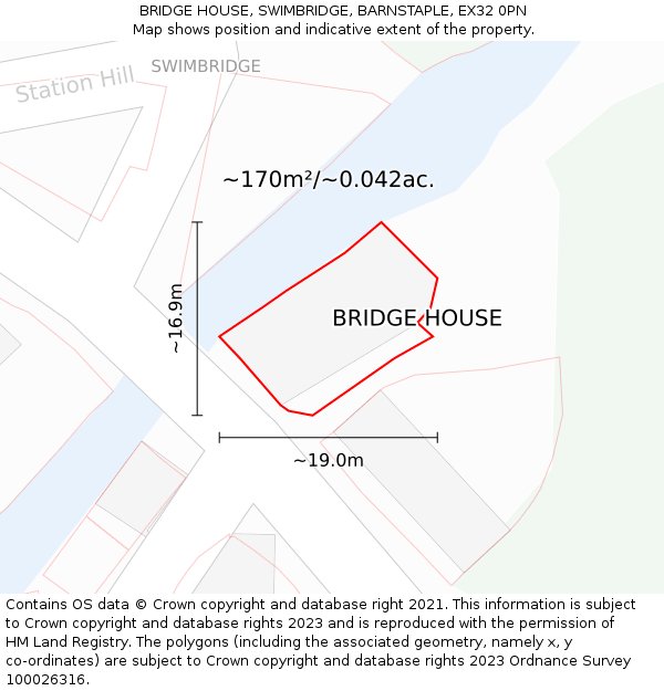 BRIDGE HOUSE, SWIMBRIDGE, BARNSTAPLE, EX32 0PN: Plot and title map