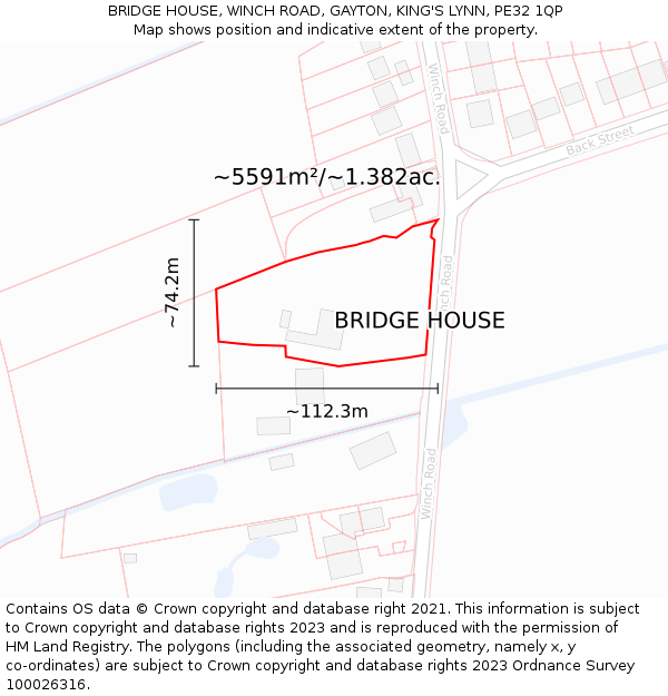 BRIDGE HOUSE, WINCH ROAD, GAYTON, KING'S LYNN, PE32 1QP: Plot and title map