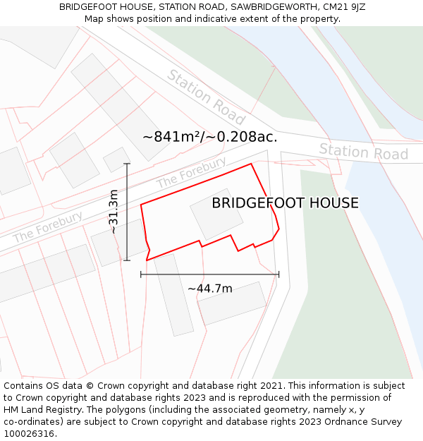 BRIDGEFOOT HOUSE, STATION ROAD, SAWBRIDGEWORTH, CM21 9JZ: Plot and title map
